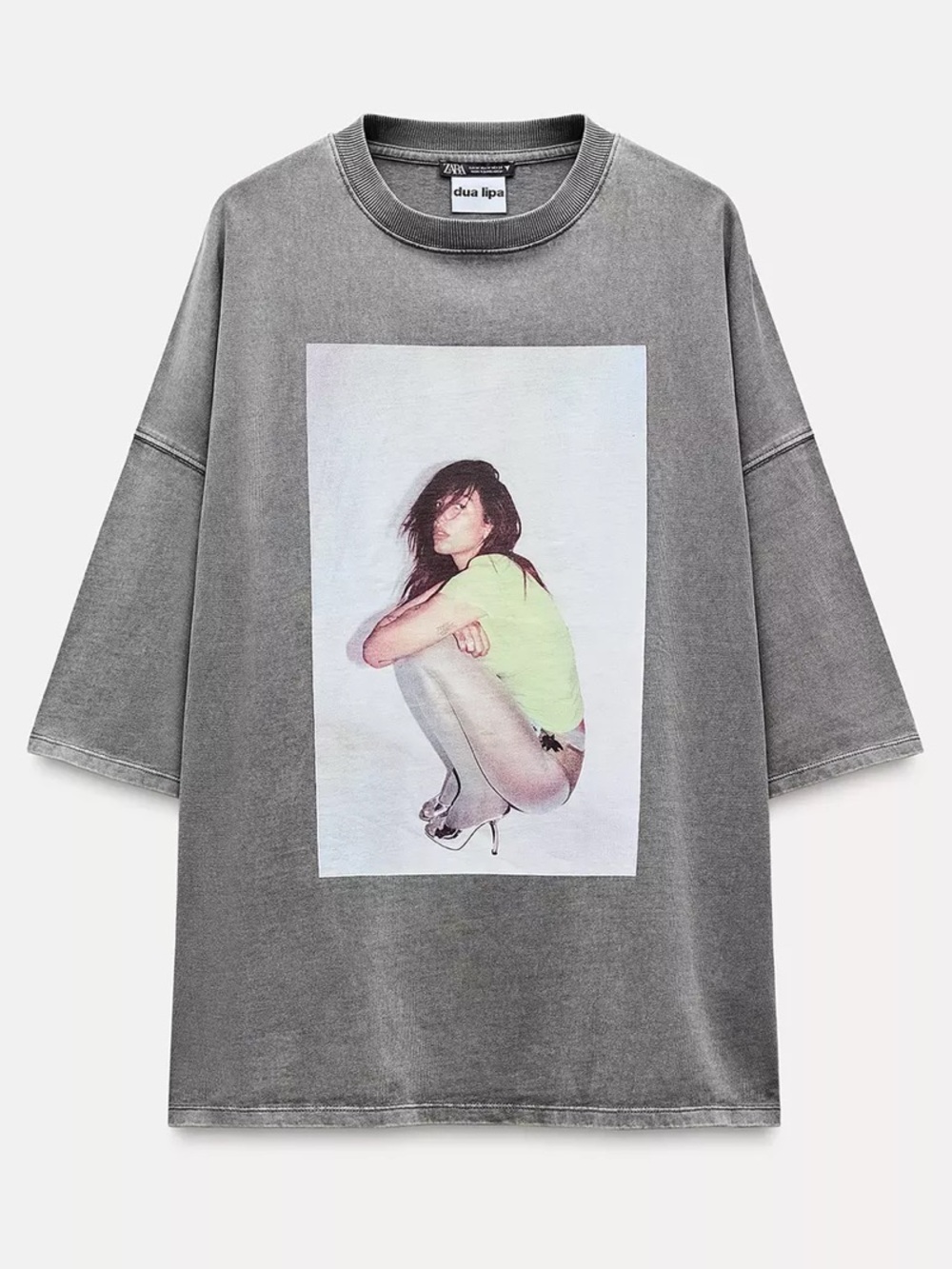 NWOT Zara Dua Lipa gray graphic tee in size small. Washed effect. Never worn